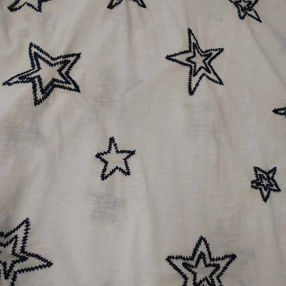 Karyn Seo XL White Embroidered Star Tee Boho Raw Edge Handmade India Top - Picture 6 of 15